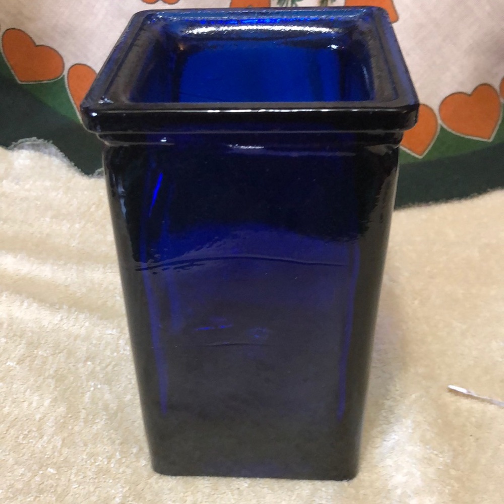 Handmade Cobalt Blue Glass Utensil Crock 8.5”x5”